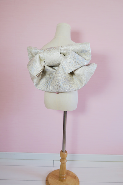 七五三 作り帯｜レース調 シルバー×白｜上品・簡単着付け・写真映え