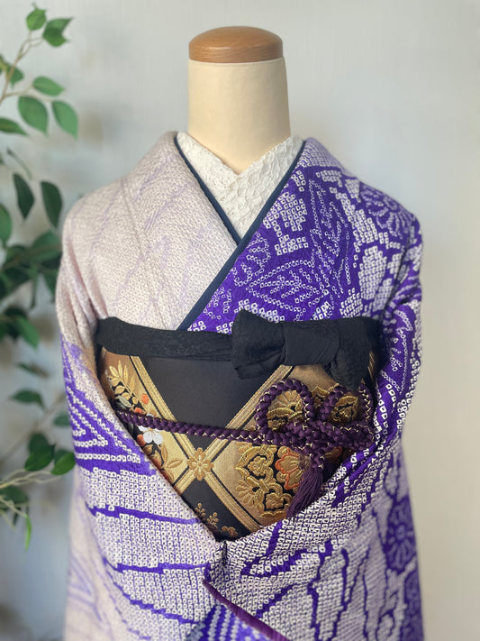優雅な紫の舞＊振袖フルセット パープル 紫 黒 赤