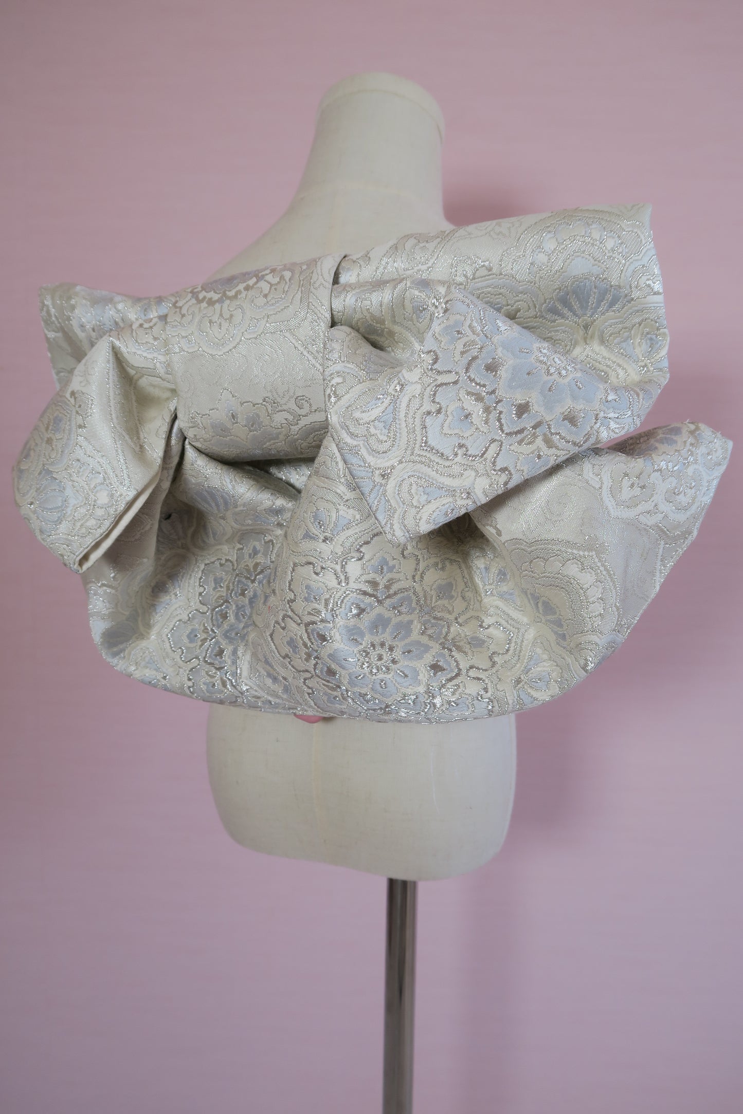 七五三 作り帯｜レース調 シルバー×白｜上品・簡単着付け・写真映え