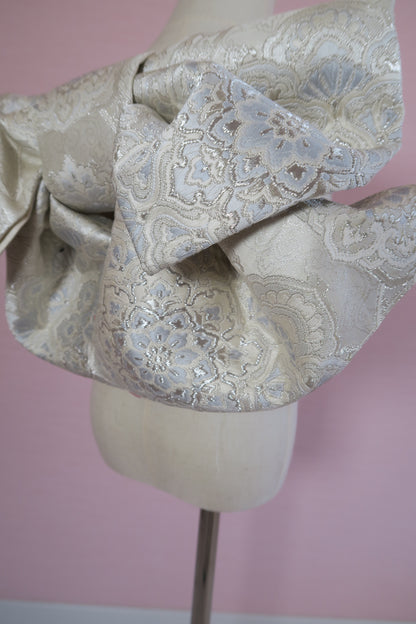 七五三 作り帯｜レース調 シルバー×白｜上品・簡単着付け・写真映え